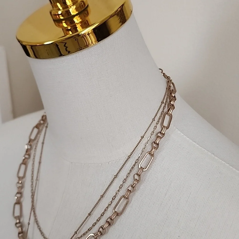 Gold-Tone Layered Necklace With Pendant Adjustable